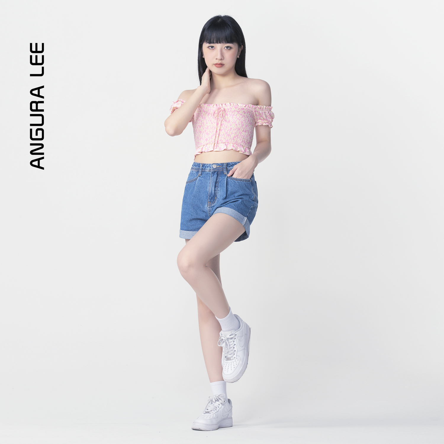 春夏新款經典水洗中藍女裝短褲