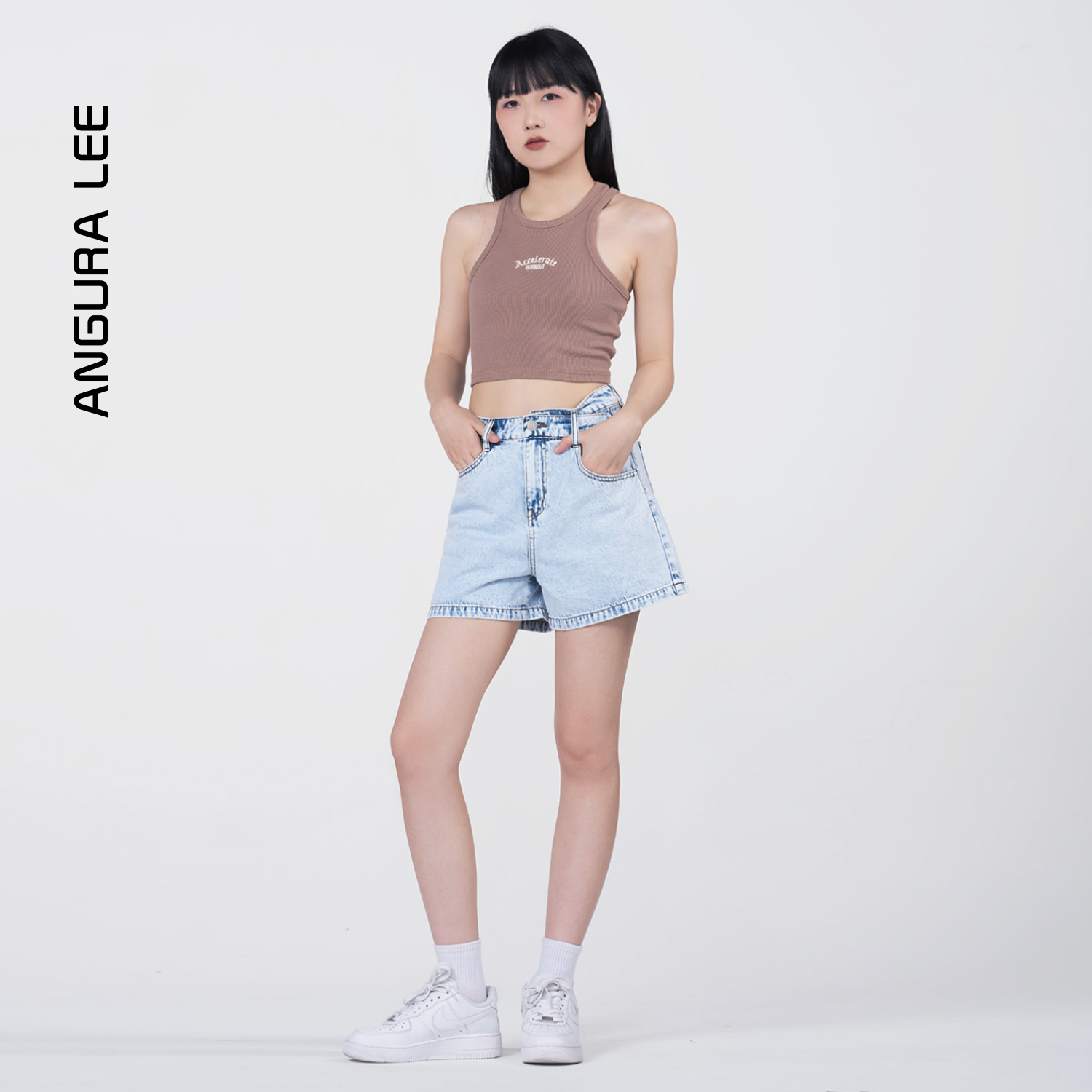 春夏經典水洗淺藍女裝牛仔高腰短褲