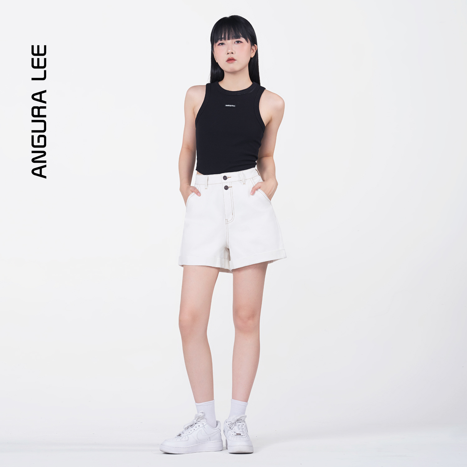 春夏經典水洗本白三防女裝牛仔高腰短褲