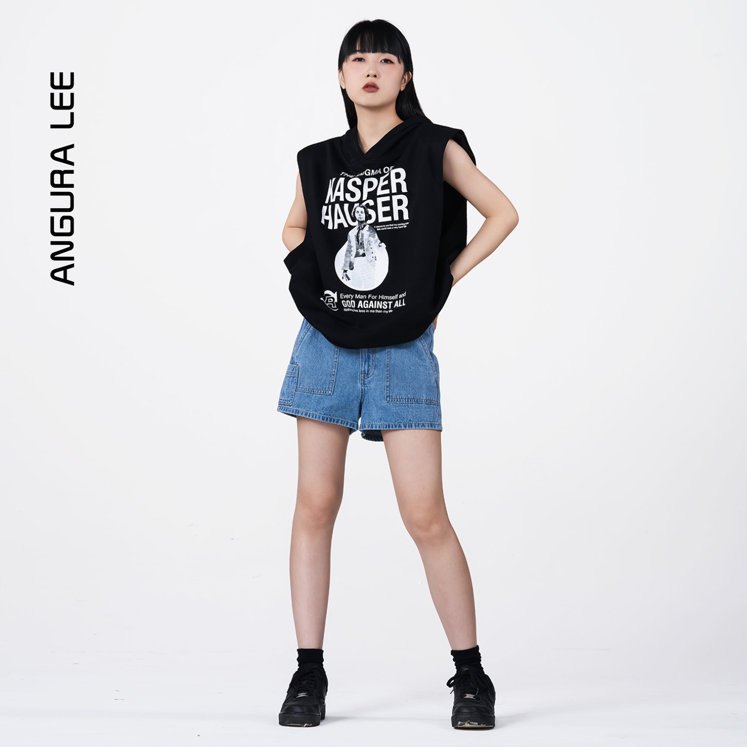 春夏經典水洗中褲藍女裝牛仔高腰短褲